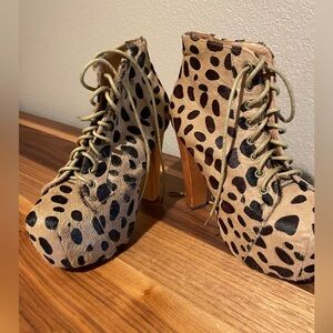 Leopard Print Lace-Up Ankle Boots